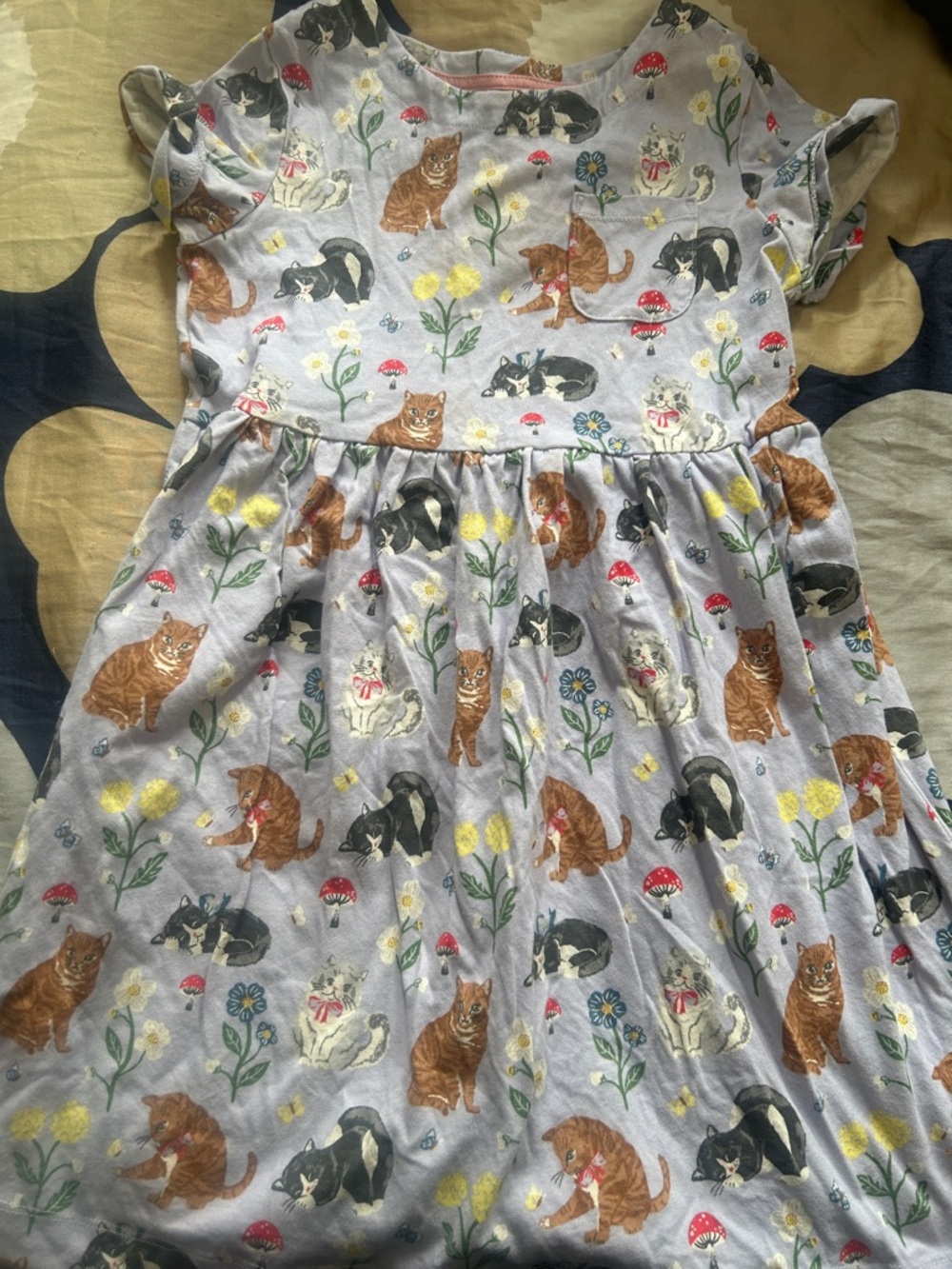 Mini Boden Light Gray Cat & Floral Print Dress